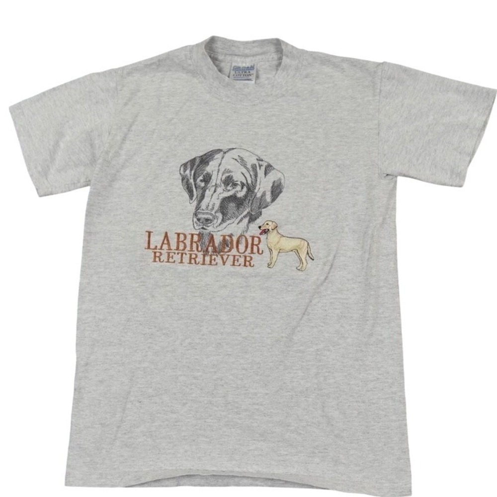 Gildan Labrador Retriever T-Shirt Mens‎ Small Gray Embroidered Single Stitch Tee
